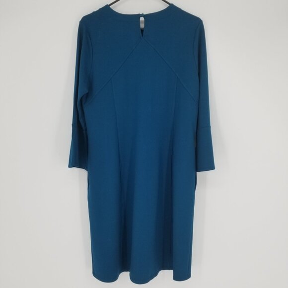 J.Jill Peacock Blue, Bell Sleeved Dress - Lovely, Tasteful Cut & Drape -M - Picture 4 of 6